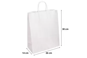 Punga hartie cu maner rasucit 26x14x30 cm, alba