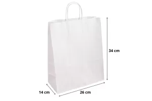 Punga hartie kraft cu maner rasucit 26x14x34 cm, alba