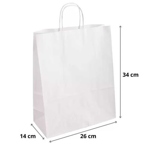 Punga hartie kraft cu maner rasucit 26x14x34 cm, alba
