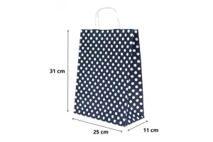 Punga hartie cu maner rasucit 25x11x31 cm, albastra cu buline