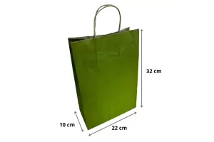 Punga hartie kraft cu maner rasucit 26x13x40 cm, oliv