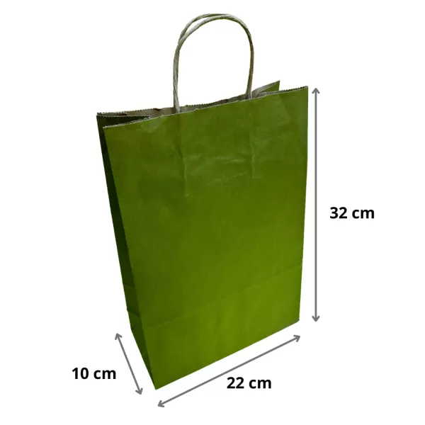 Punga hartie kraft cu maner rasucit 26x13x40 cm, oliv