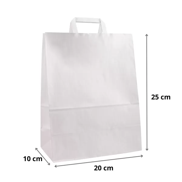 Punga hartie kraft cu maner plat 20x10x25 cm, alba