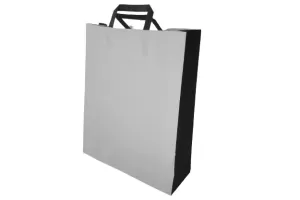Punga hartie kraft cu maner plat 32x12x40 cm, alba cu pliuri negre