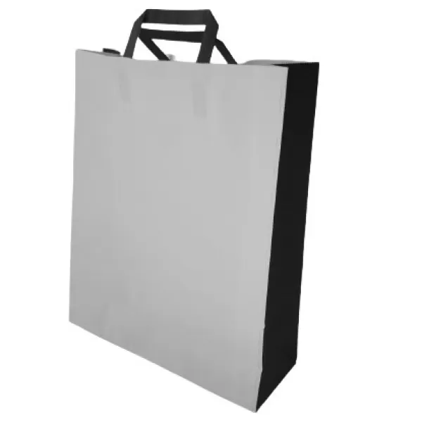 Punga hartie kraft cu maner plat 32x12x40 cm, alba cu pliuri negre