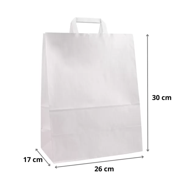 Punga hartie kraft cu maner plat 26x17x30 cm, alba