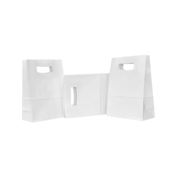 Punga hartie cu maner decupat 18x9x25 cm, alba