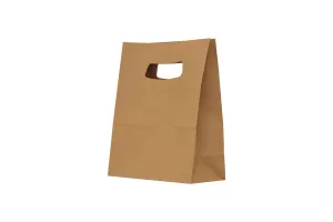 Punga hartie cu maner decupat 18x9x25 cm, cafenie