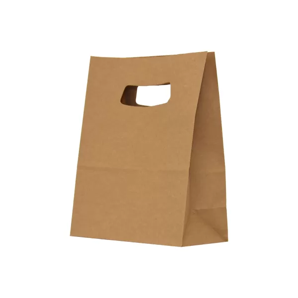 Punga hartie cu maner decupat 18x9x25 cm, cafenie