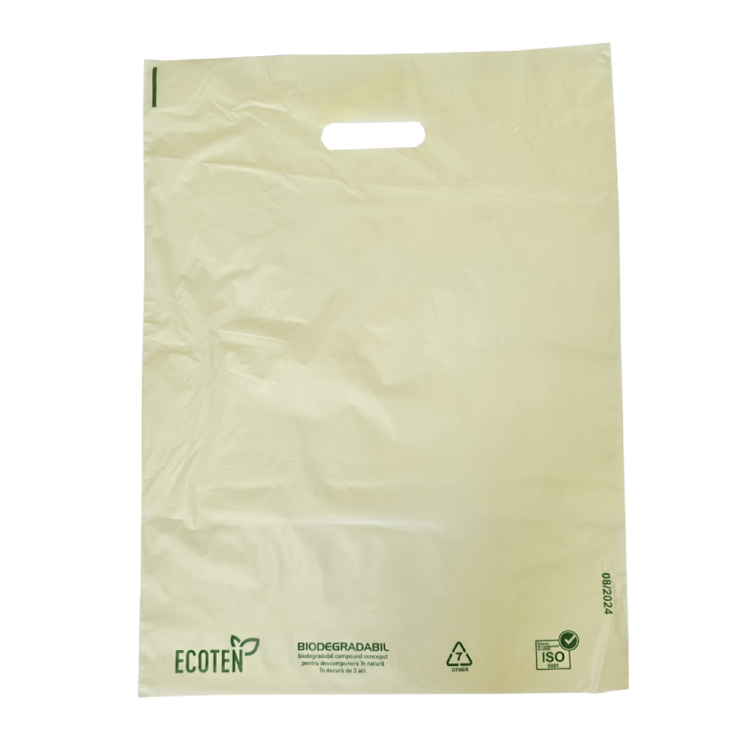 Punga biodegradabila cu maner decupat 37*49 cm