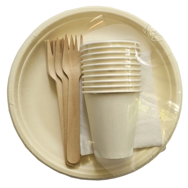 Bio set picnic: farfurii, pahare, furculite si servetele (10 buc.)