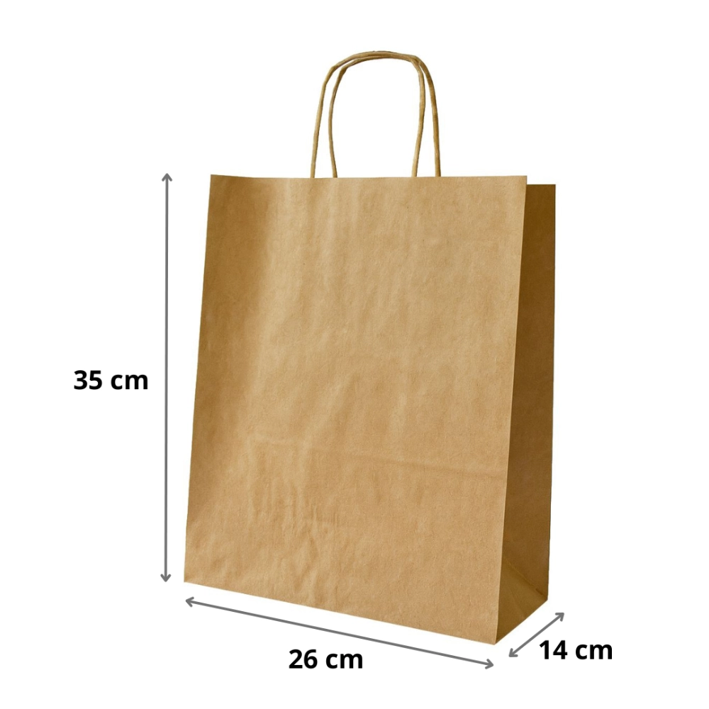 Punga hartie kraft cu maner rasucit 26x14x35 cm, cafenie