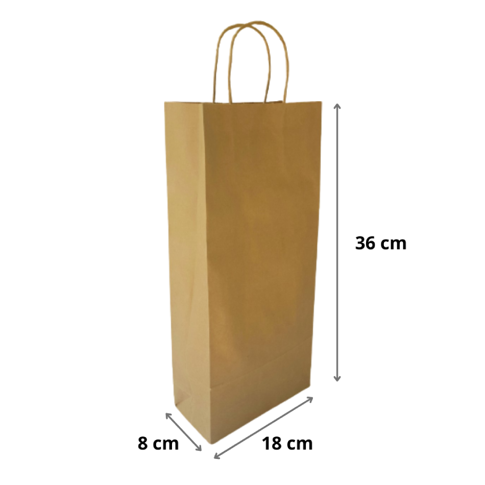 Punga hartie pentru vin cu maner rasucit 18x8x36 cm, cafenie