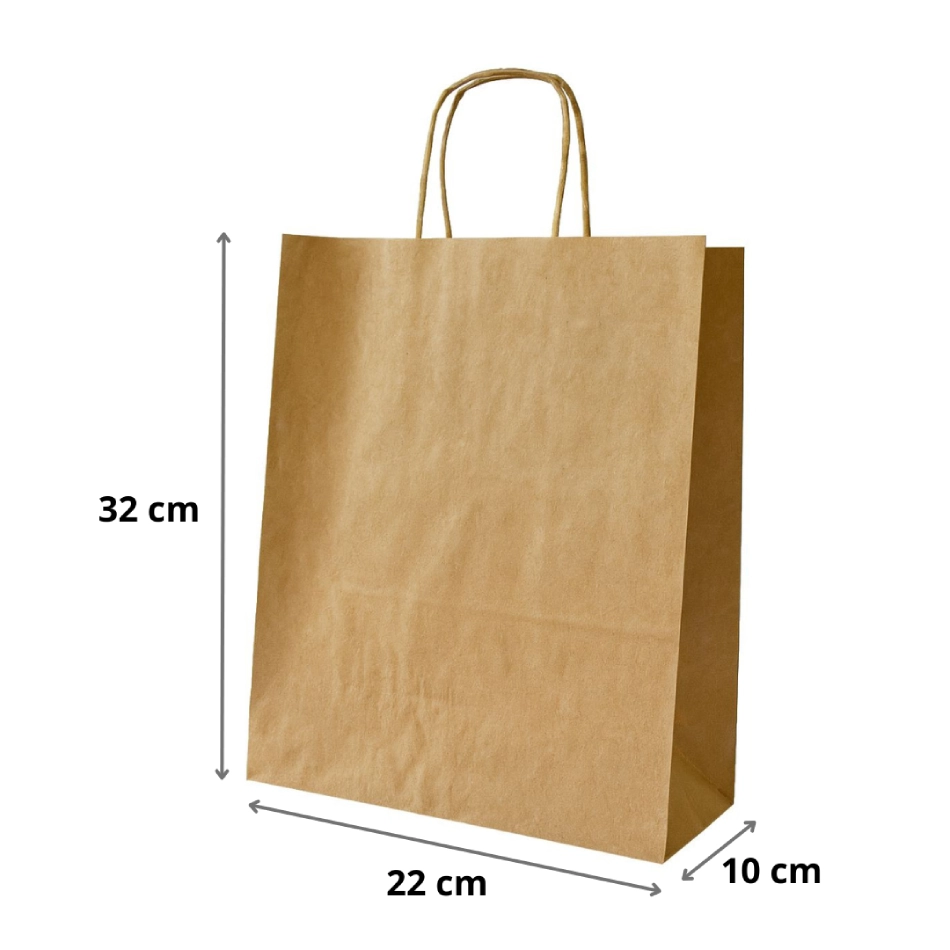 Punga hartie cu maner rasucit 22x10x32 cm, cafenie