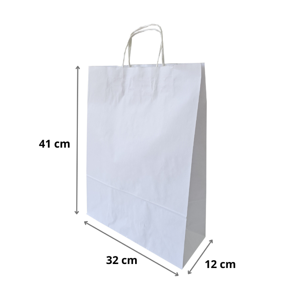 Punga hartie kraft cu maner rasucit 41x32x12 cm, alba