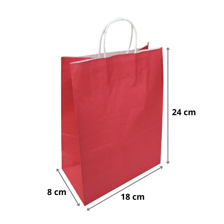 Punga hartie cu maner rasucit 18x8x24 cm, rosie