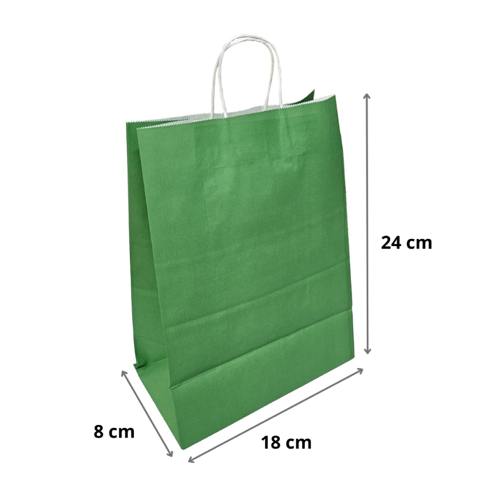 Punga hartie cu maner rasucit 18x8x24 cm, verde