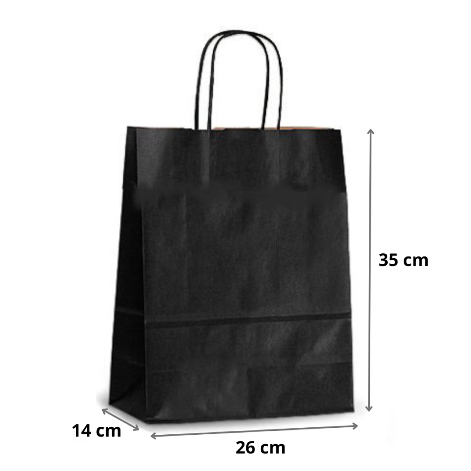 Punga hartie cu maner rasucit 26x14x35 cm, neagra