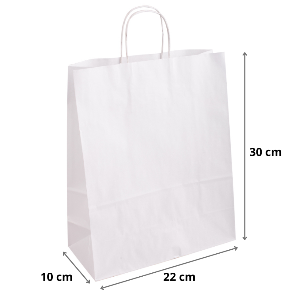 Punga hartie cu maner rasucit 22x10x30 cm, alba