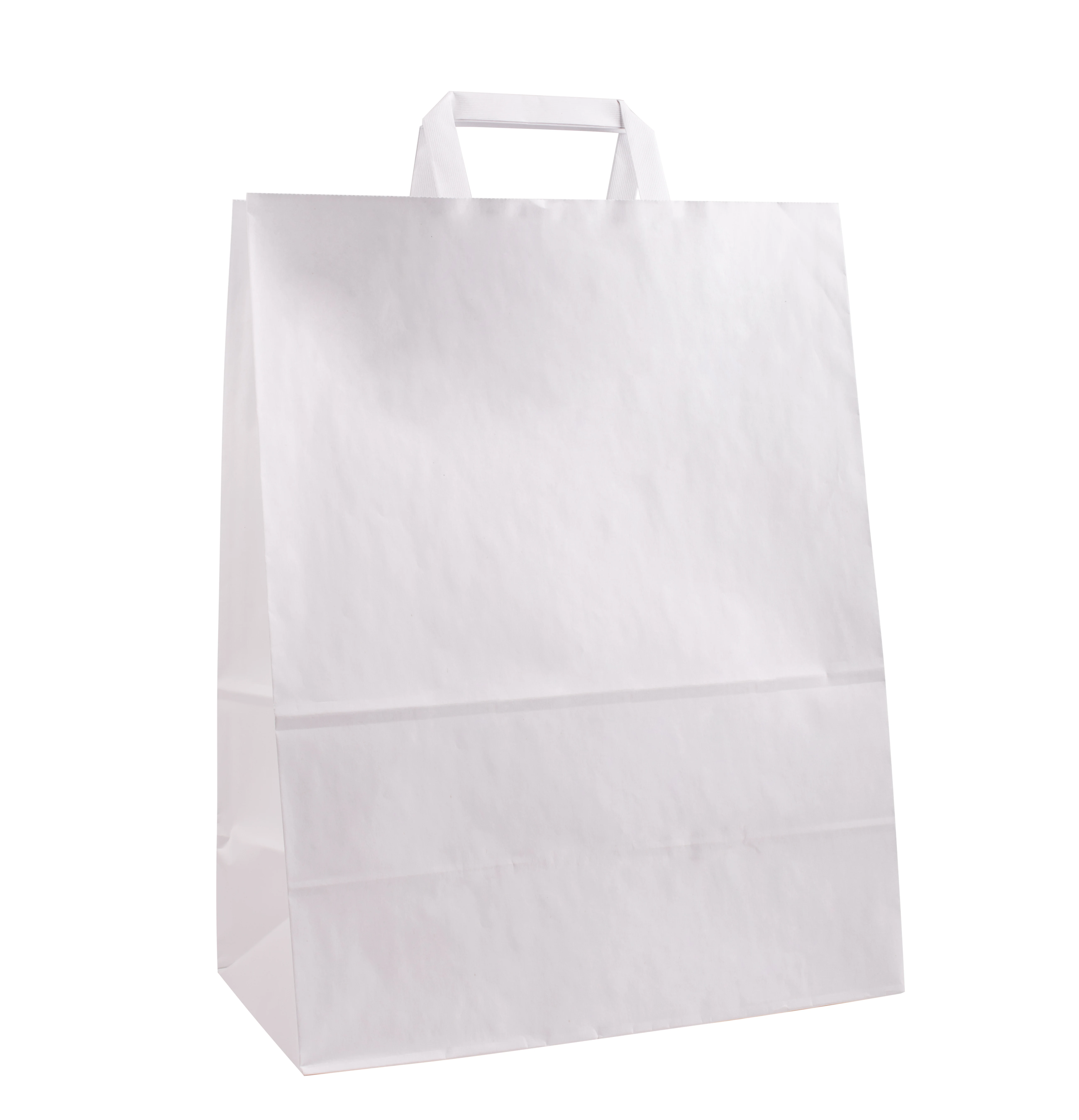Punga hartie kraft cu maner plat 30x15x39 cm, alba