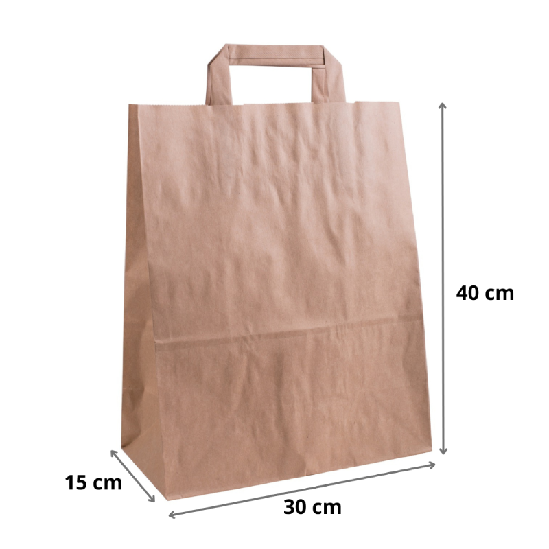 Punga hartie kraft cu maner plat 30x15x40 cm, cafenie