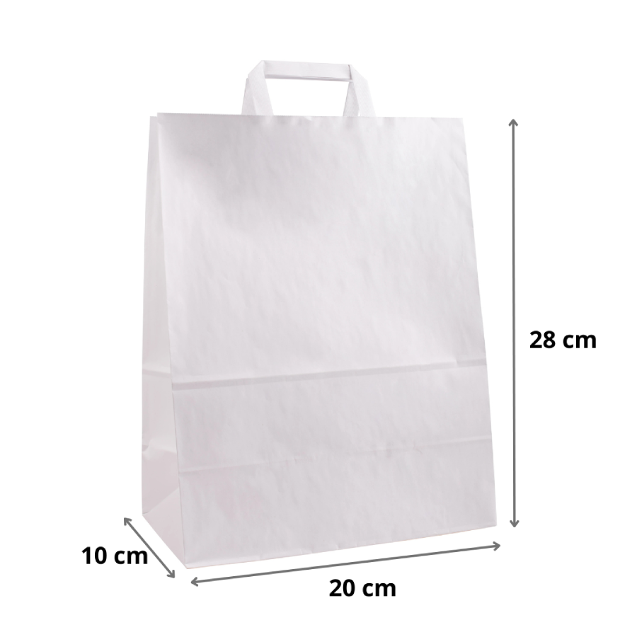 Punga hartie kraft cu maner plat 20x10x28 cm, alba